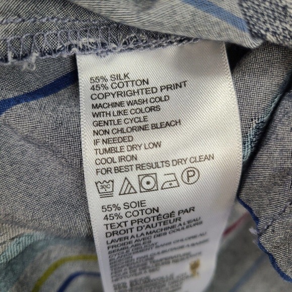 Tommy Bahama Shirt Men's Large Gray Striped Hawaiian Silk Cotton Button Down - Picture 7 of 12